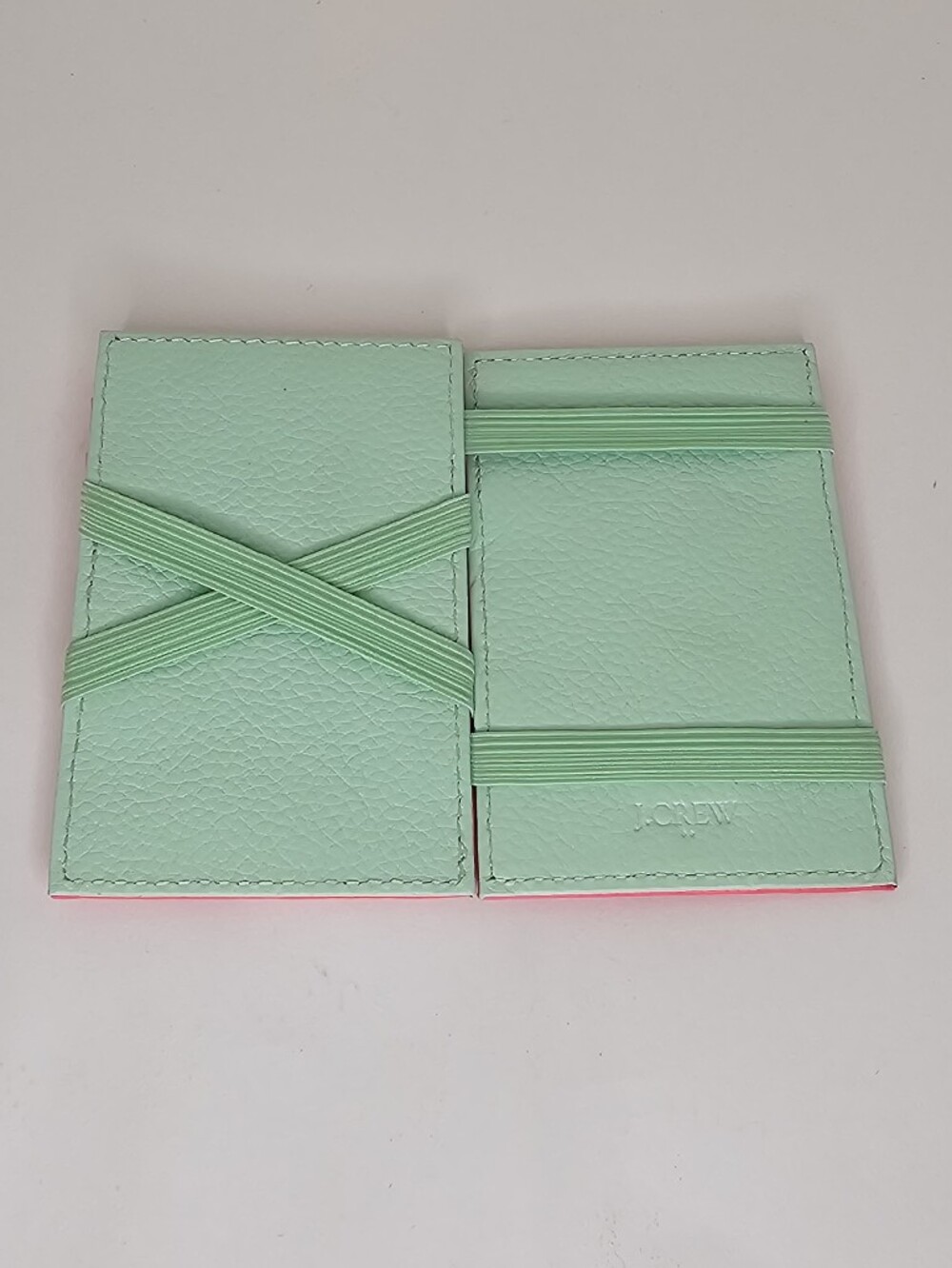 J.Crew Neon Pink Mint Green Leather Magic Wallet Minimalist Slim Card Holder - Picture 2 of 4